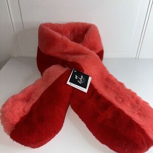 NEW $59 ECHO‎ New York Colorblock Red & Coral Faux Fur Stole Scarf